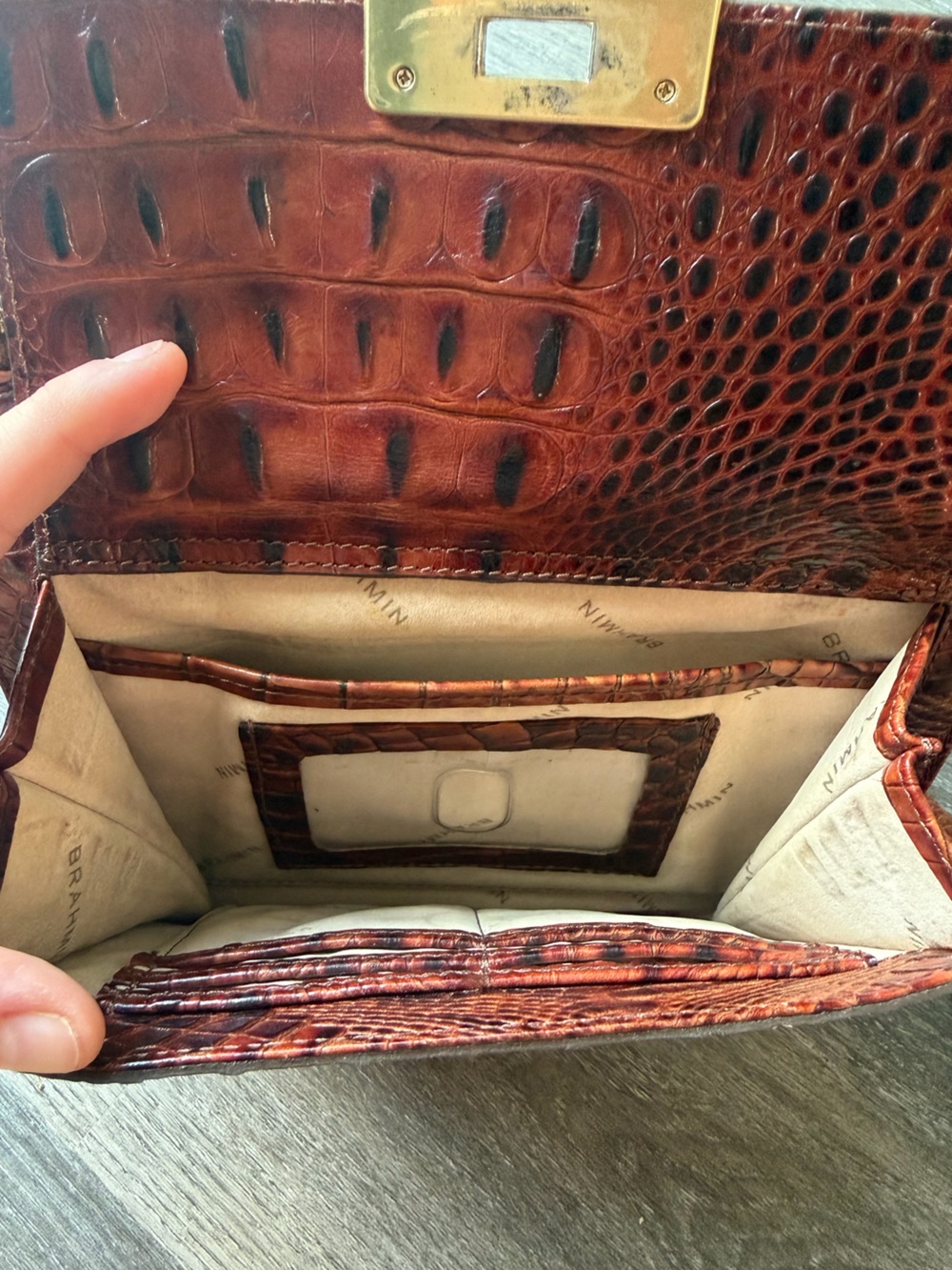 Brahmin Melbourne Manhattan Pecan Croc-Embossed Leather Crossbody with Tassel - Picture 8 of 10